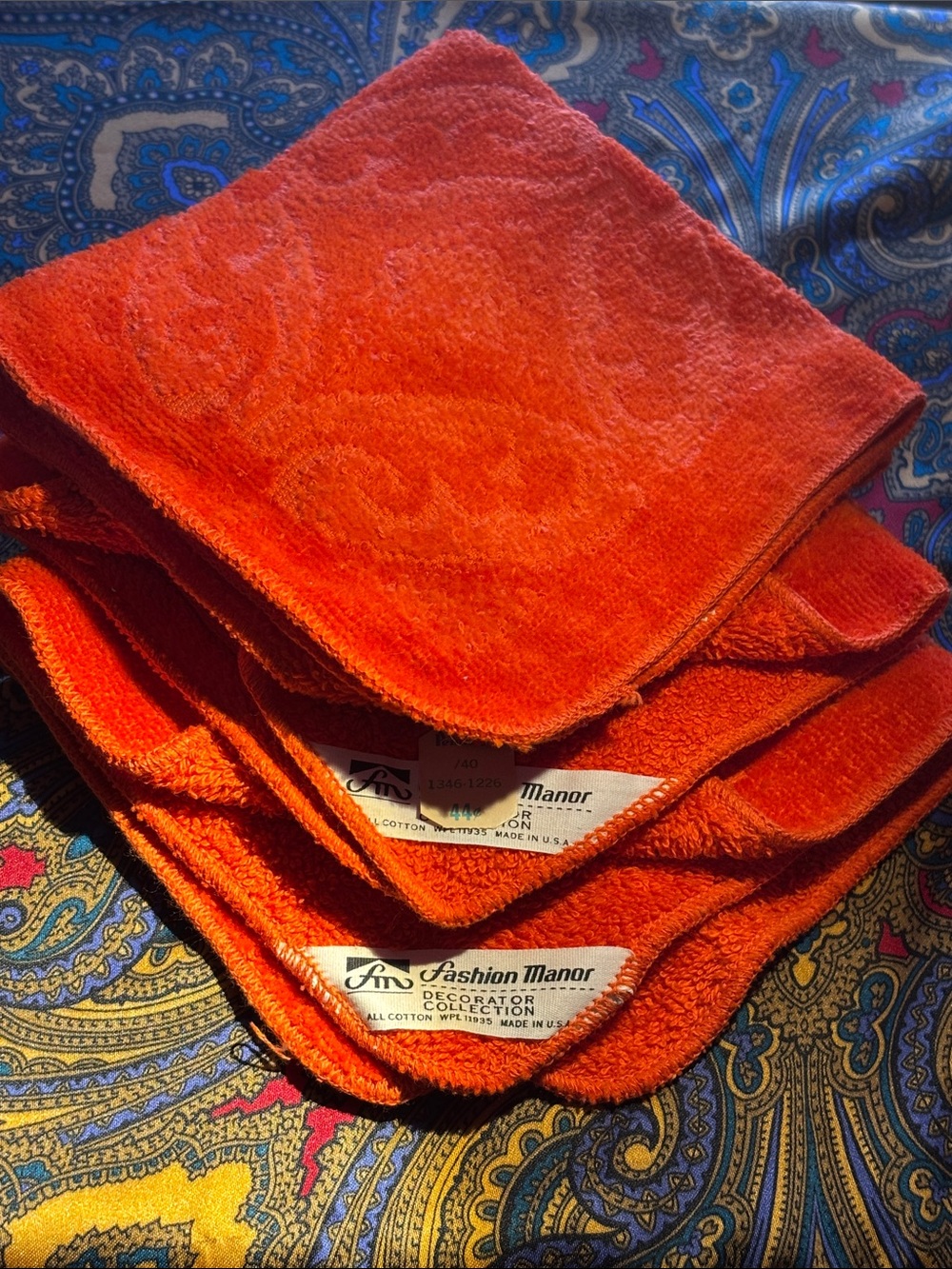 Vintage Penneys Fashion Manor Orange Towel Set 3pc NOS 70s MCM